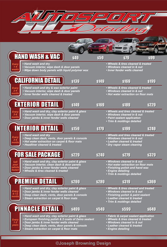 Joseph Browning Design - AutoSport Detailing Menu Sign (Left Half)